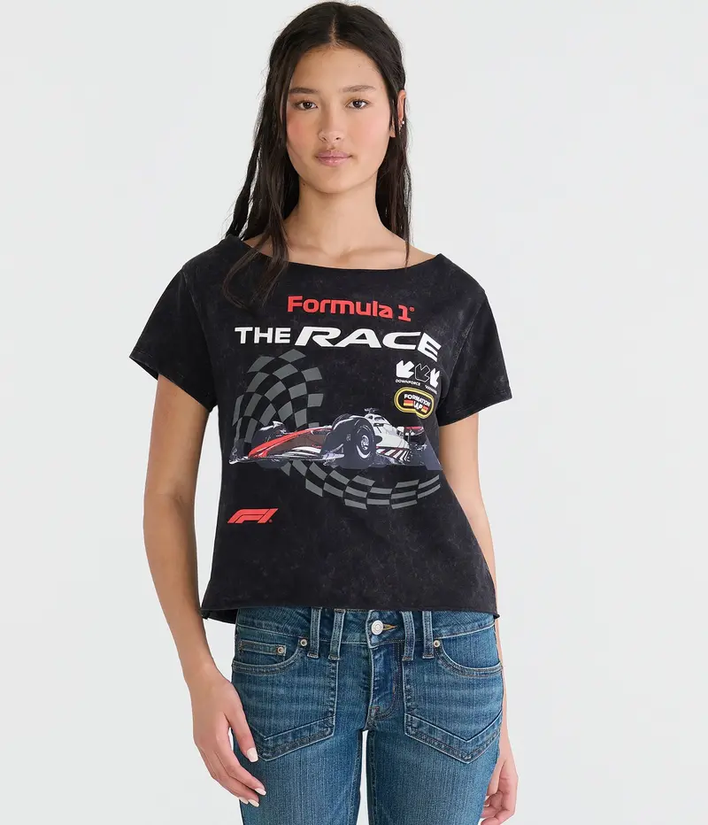 Aeropostale Formula 1 The Race Off-The-Shoulder Graphic Tee 1