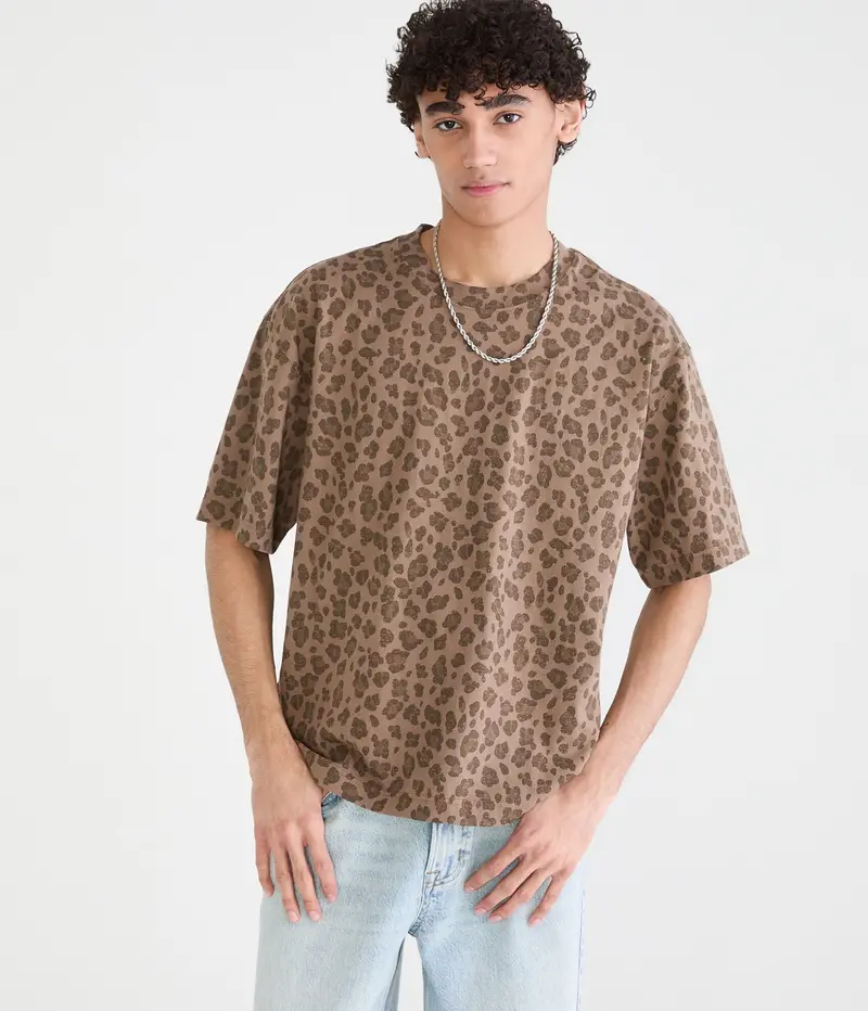 Aeropostale Leopard Print Heavyweight Crew Tee 1