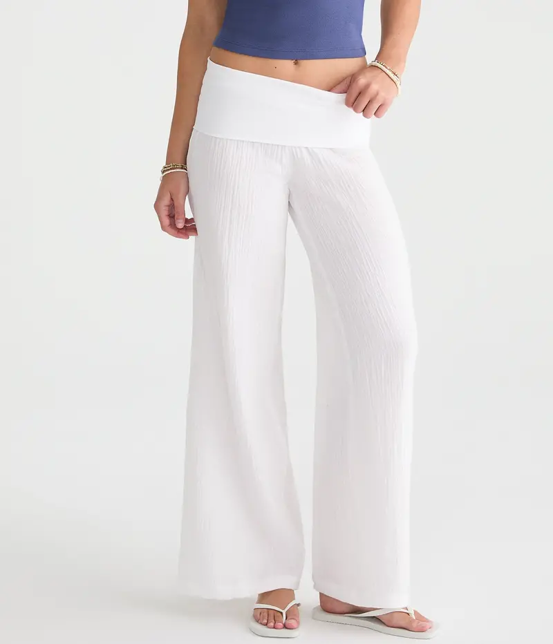 Aeropostale Low-Rise Gauze Fold-Over Wide Leg Pants 1