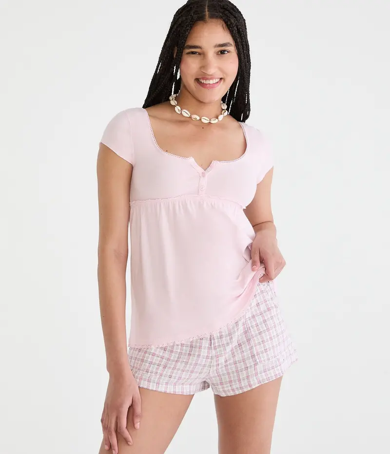 Aeropostale Seriously Soft Y2k Babydoll Henley 1