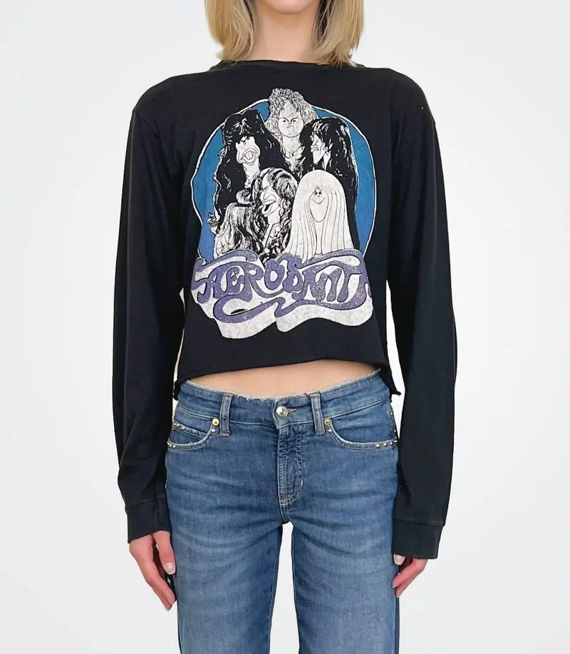 Aerosmith Cropped Long Sleeve Tee In Coal 1