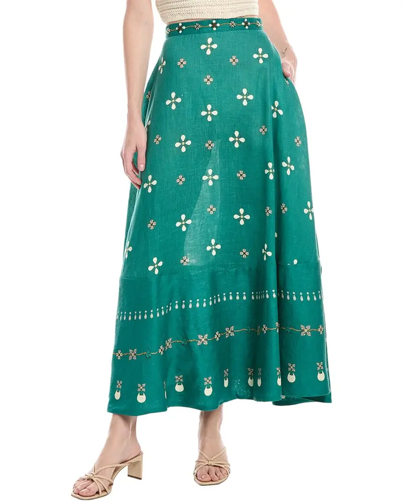 Agua By Agua Bendita Esmeralda Linen Maxi Skirt 1