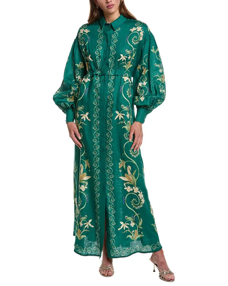 Agua By Agua Bendita Taos Esmeralda Linen Shirtdress 1