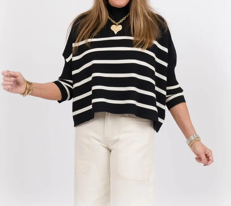 Aja Stripe Sweater In Black White 1