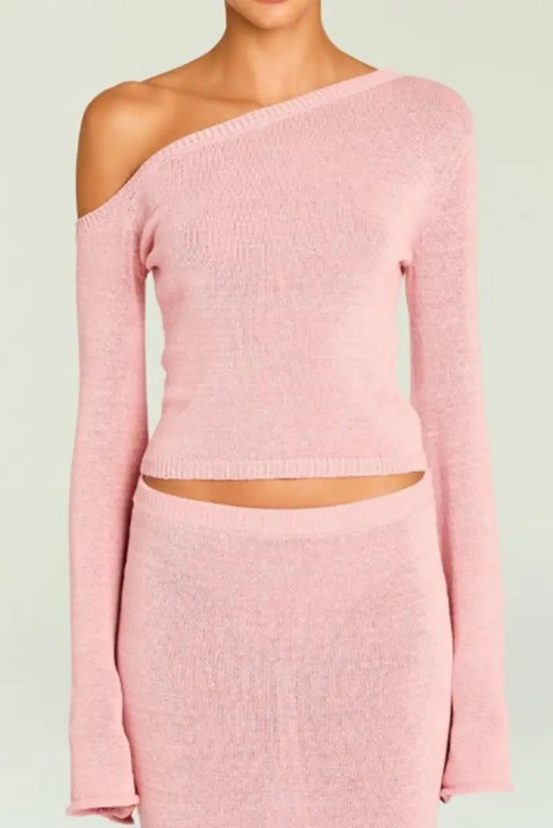 Alivia Knit Long Sleeve Top In Coral Blush 1