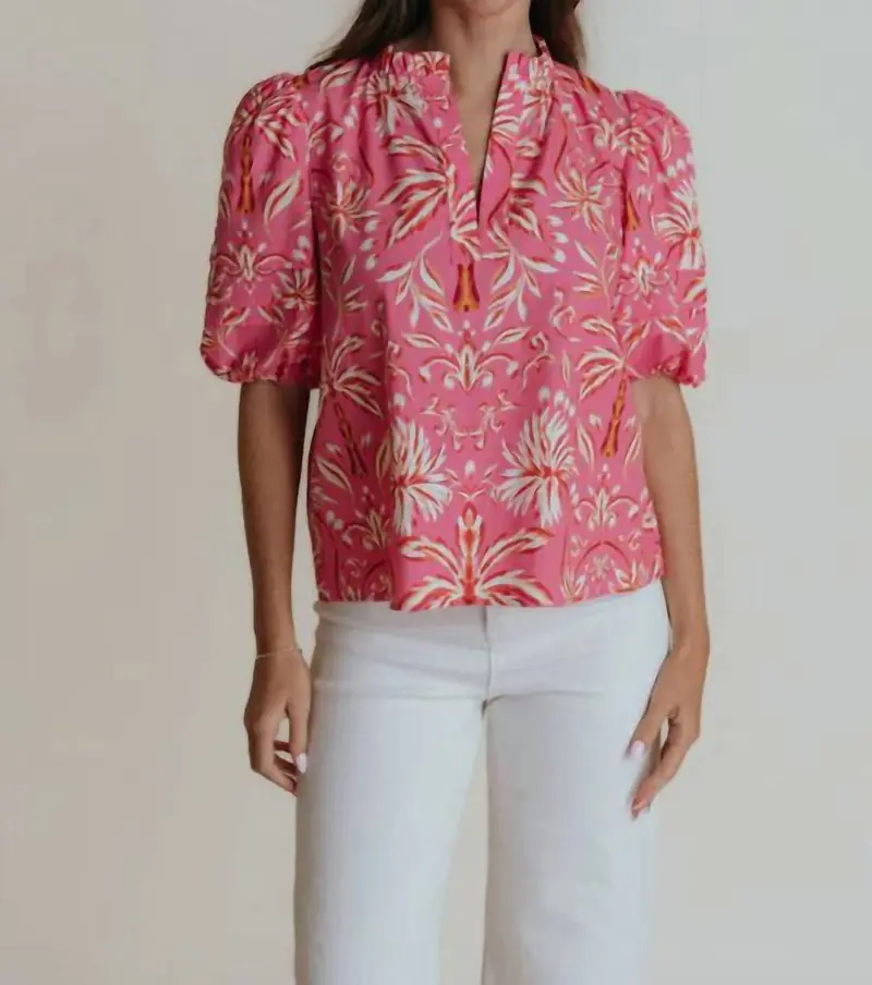 Alix Blouse In Pink Palm 1