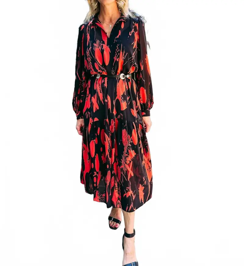 Allyn Long Sleeve Dress In Crimson 1