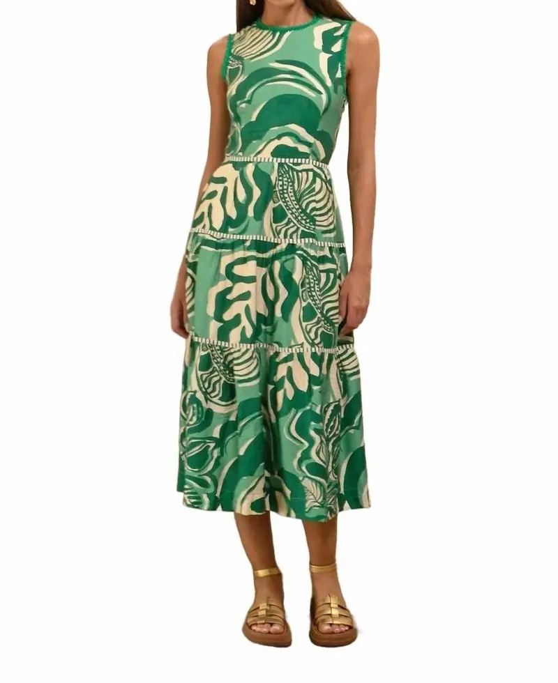 Alva Leaf Midi Dress In Amazon Green 1