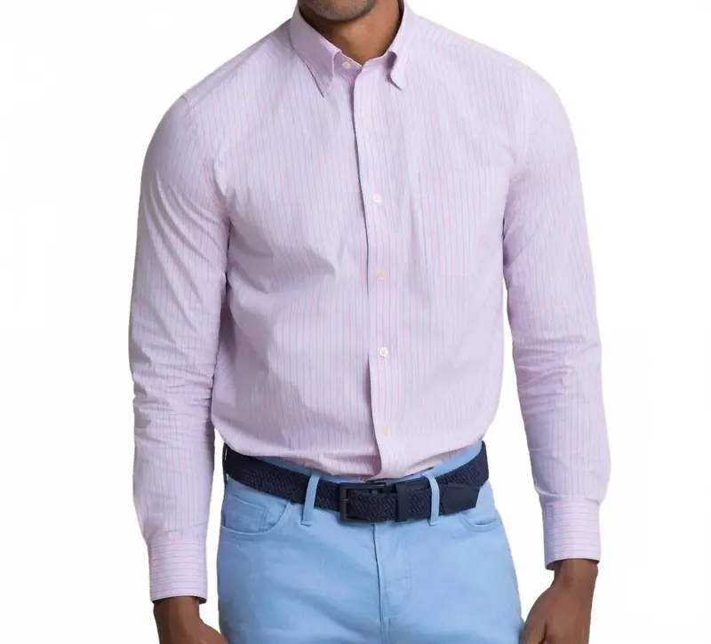 Amelia Island Stripe Charleston Sport Shirt In Sea Pink 1