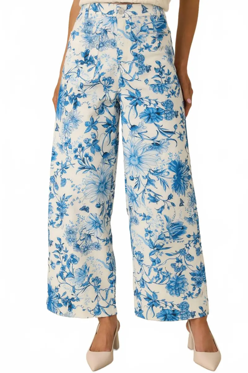 Amelia Wide Leg Pant In Blue Toile 1