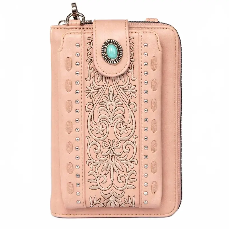 American Bling Embroidered Collection Phone Wallet In Pink 1