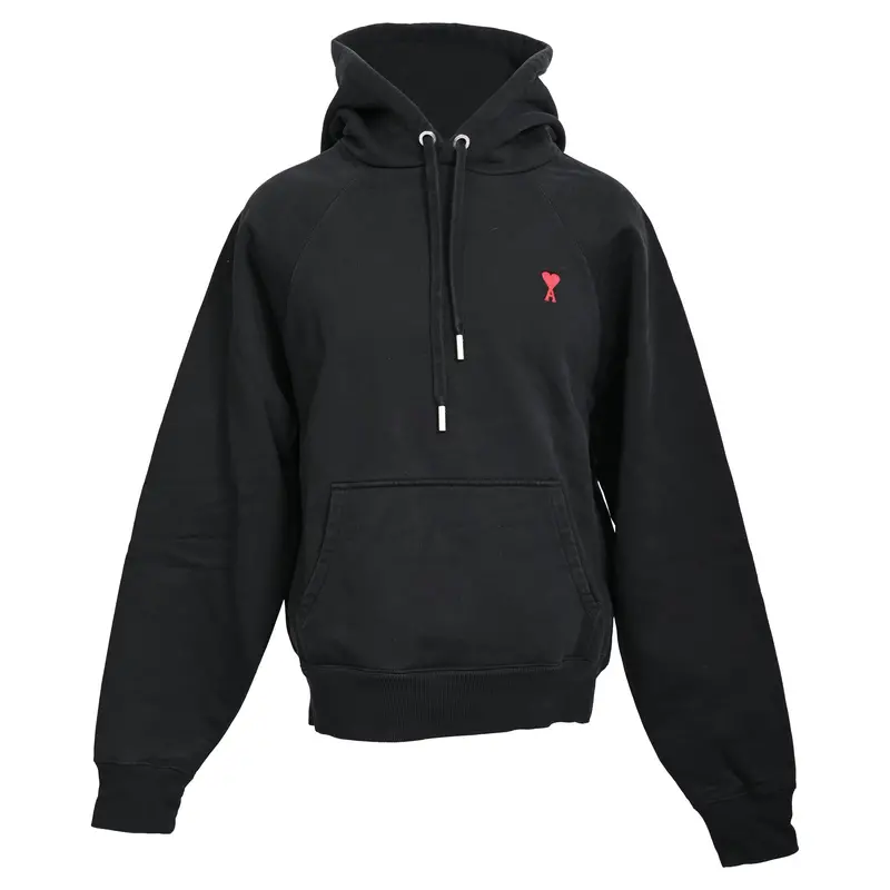 Ami Paris Ami De Coeur Small Logo Hoodie In Black Cotton 1