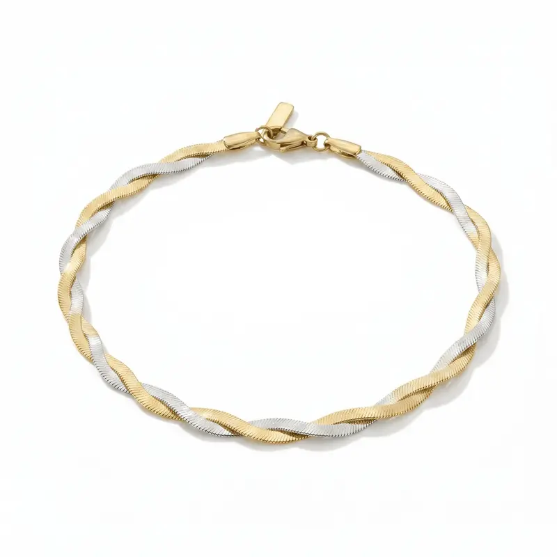 Amina Anklet 18K Mixed Metal 10" 6Mm Total Width Herringbone Chain 1