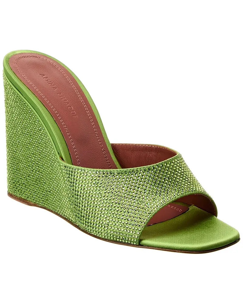 Amina Muaddi Lupita Crystal Satin Wedge Sandal 1