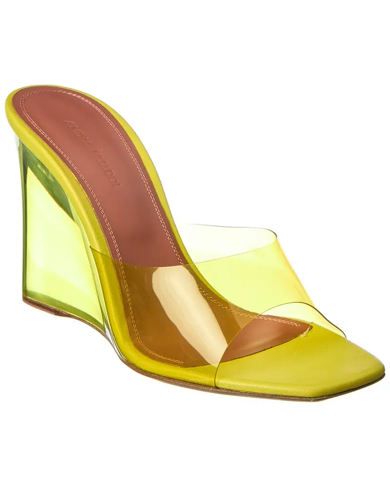 Amina Muaddi Lupita Vinyl & Leather Wedge Sandal 1