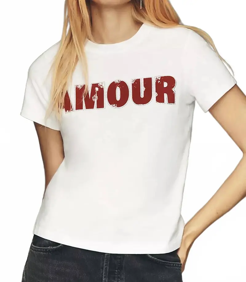 Amour Embellished Tee In White/ Cherry Lacquer 1