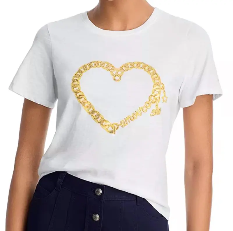 Amour Heart Chain Shrunken Tee In White/Gold 1
