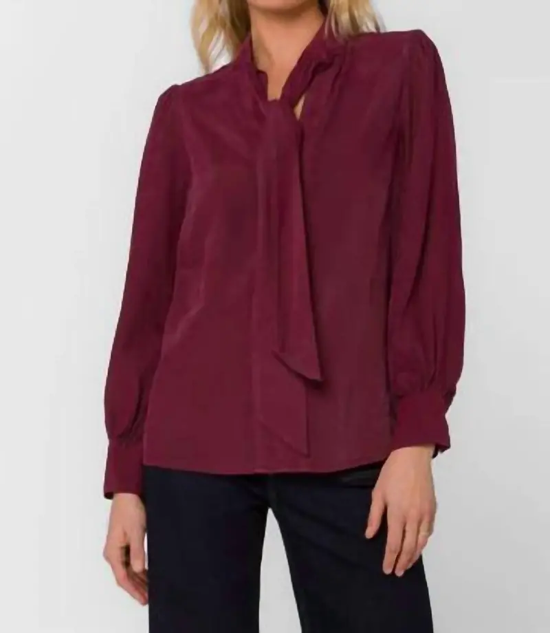 Anastasia Tie Neck Blouse In Cabernet 1