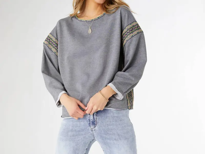Andi French Terry Crew Neck Sweatshirt In Heather Grey 1