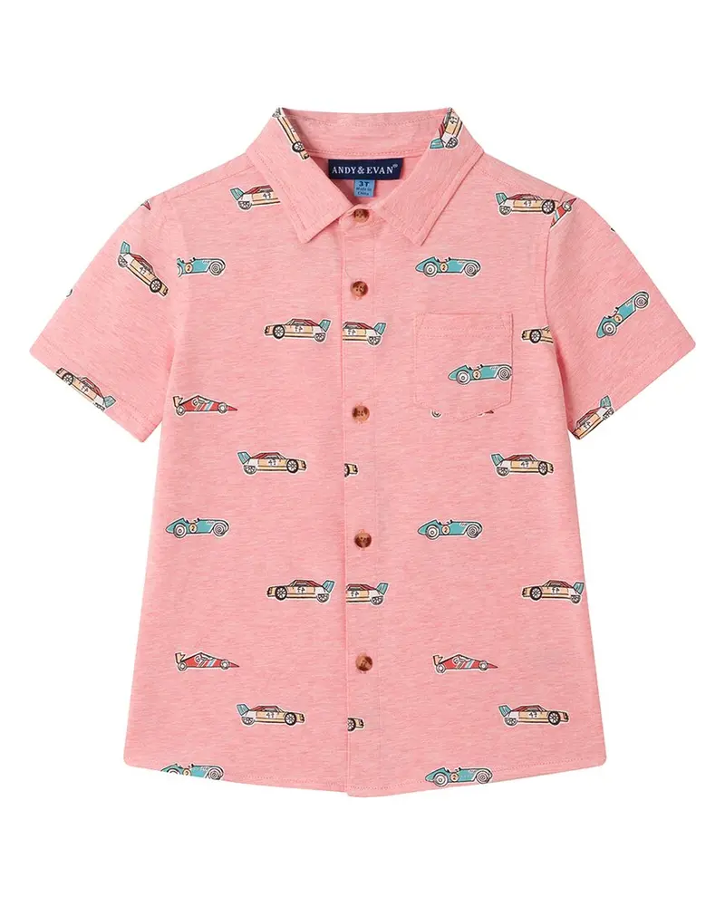 Andy & Evan Car Print Knit Button-Down Shirt 1