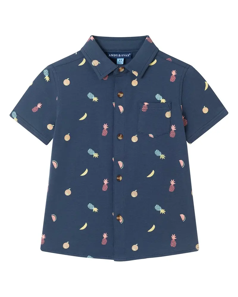 Andy & Evan Fruit Print Knit Button-Down Shirt 1