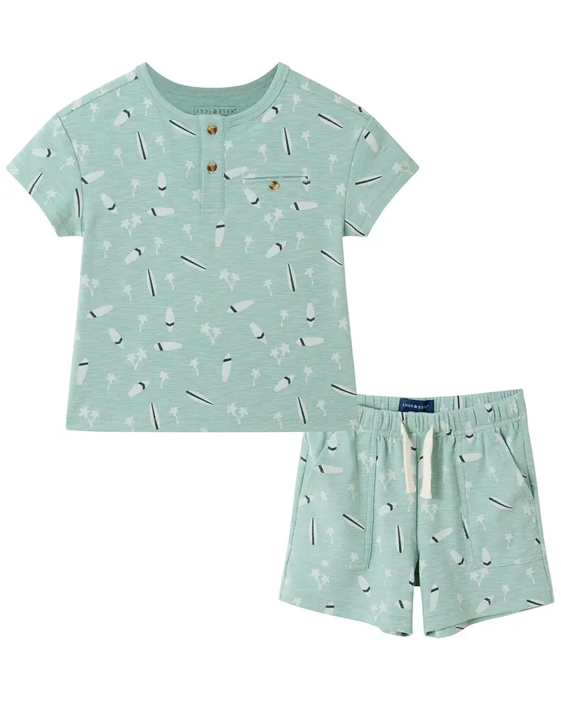 Andy & Evan Washed Surfboard Henley & Matching Short Set 1