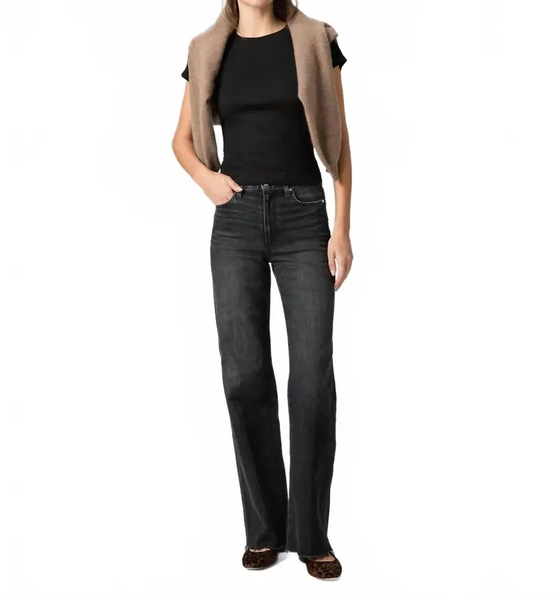 Anessa High Rise Wide Leg Jeans With Raw Hem In Viper Black Distressed 1