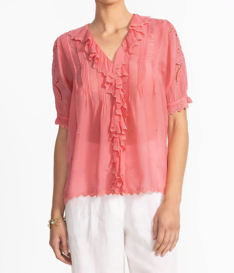 Anette Ruffle Blouse In Salmon Rose 1