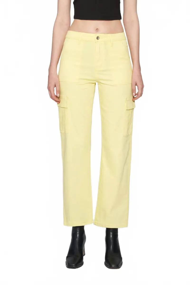 Angel High Rise Cargo Straight Pants In Light Yellow 1