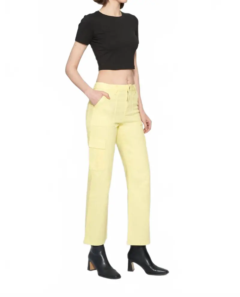 Angel High Rise Cargo Straight Pants In Light Yellow 2