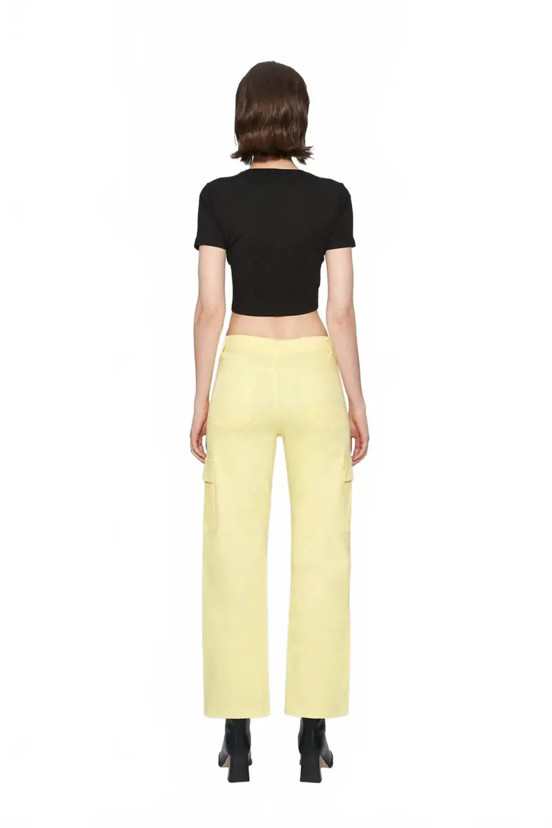 Angel High Rise Cargo Straight Pants In Light Yellow 3