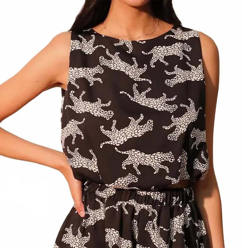 Animal Print Bubble Hem Crop Top In Black 1