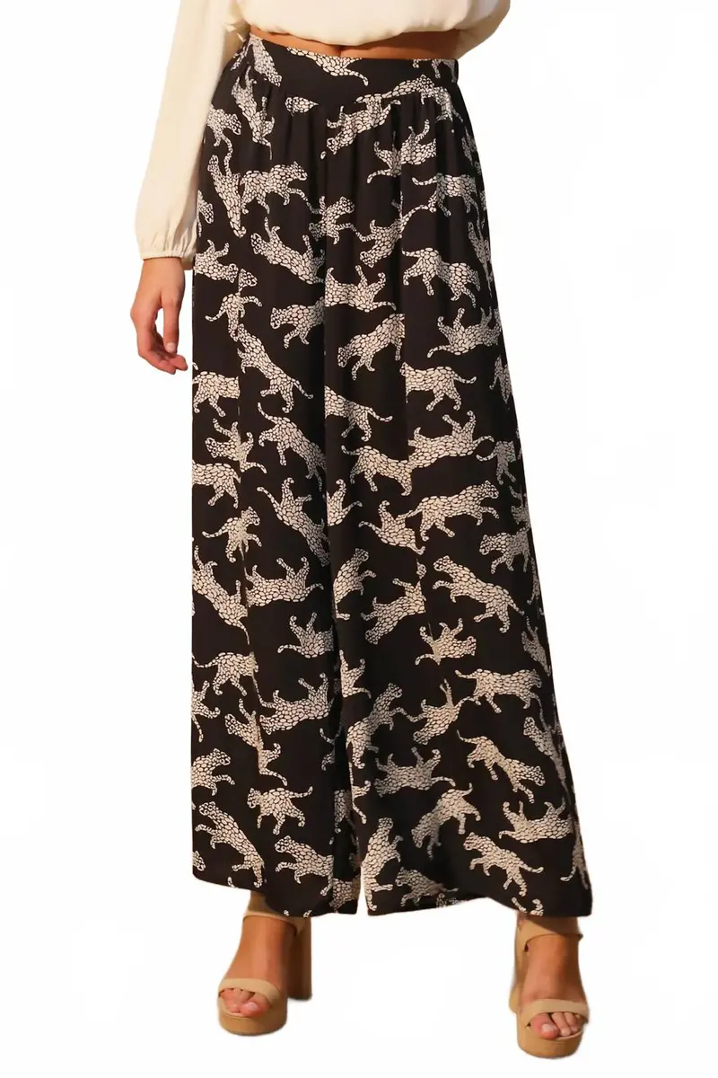 Animal Print Wide Leg Pant In Black 1