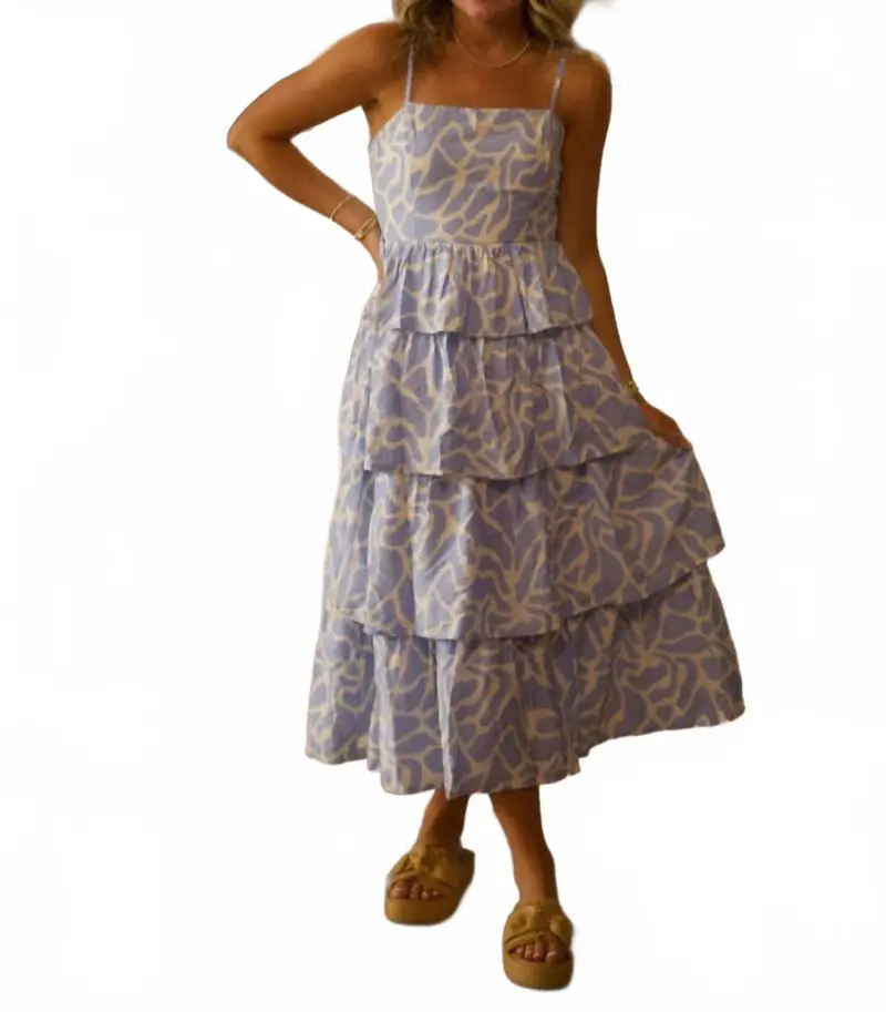 Animal Printed Tiered Ruffled Dress In Blue 1