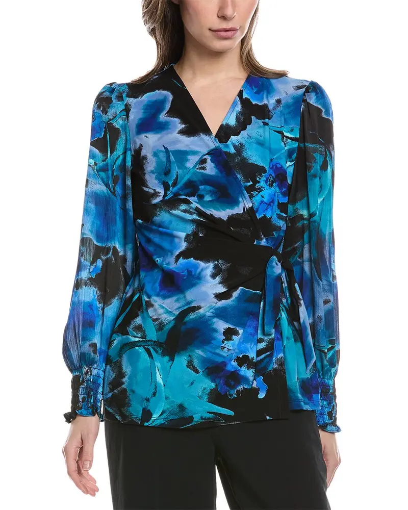 Anne Klein Contrast Sleeve Wrap Top 1
