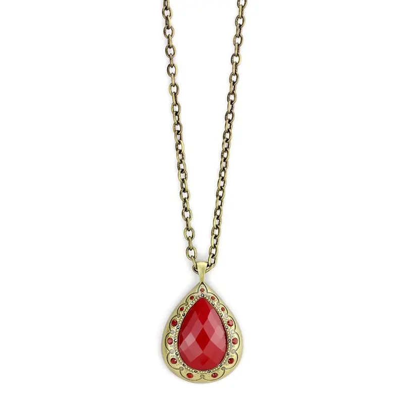 Antique Copper Brass Chain Pendant With Synthetic Synthetic Stone In Red Series 1