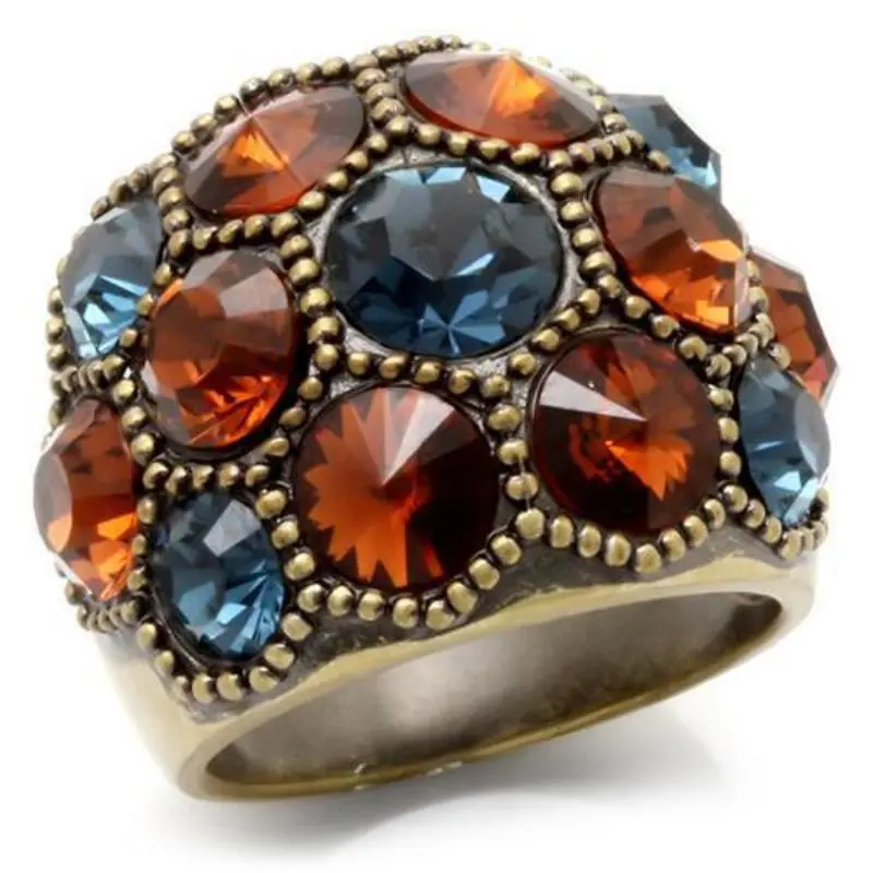 Antique Copper Brass Ring With Top Grade Crystal In Multi Color 1