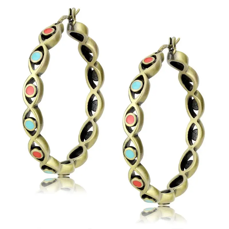 Antique Silver Brass Earrings With Epoxy In Multi Color 1