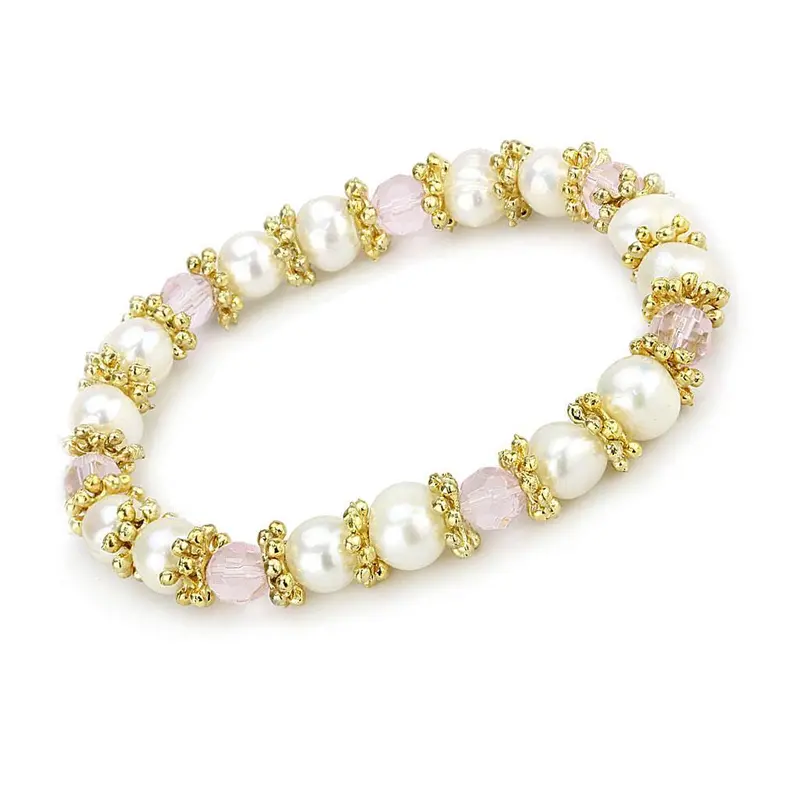 Antique Silver White Metal Bracelet With Synthetic Pearl In Rose 1
