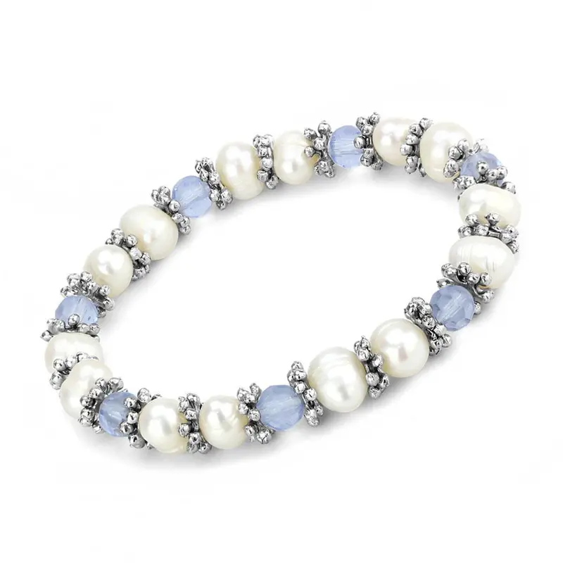Antique Silver White Metal Bracelet With Synthetic Pearl In Sea Blue 1