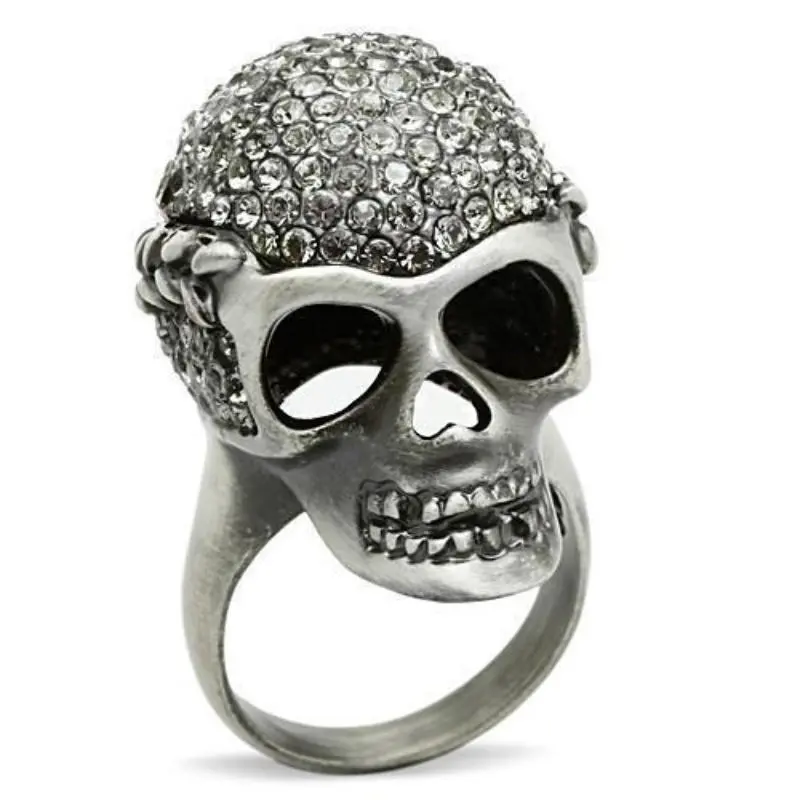 Antique Silver White Metal Ring With Top Grade Crystal In Black Diamond 1