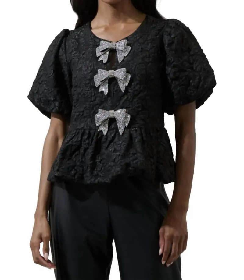 Arielle Jacquard Glow Bow Top In Black 1