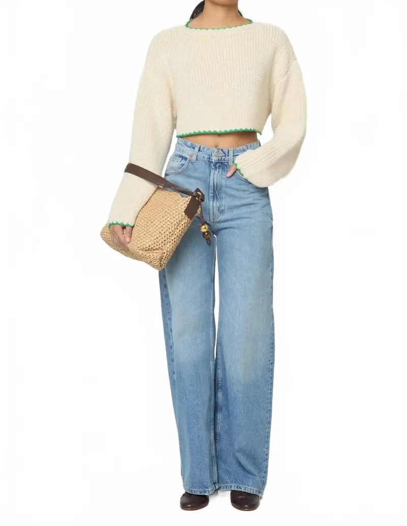 Aries Super-Cropped Sweater Top In Ivory/Green 1
