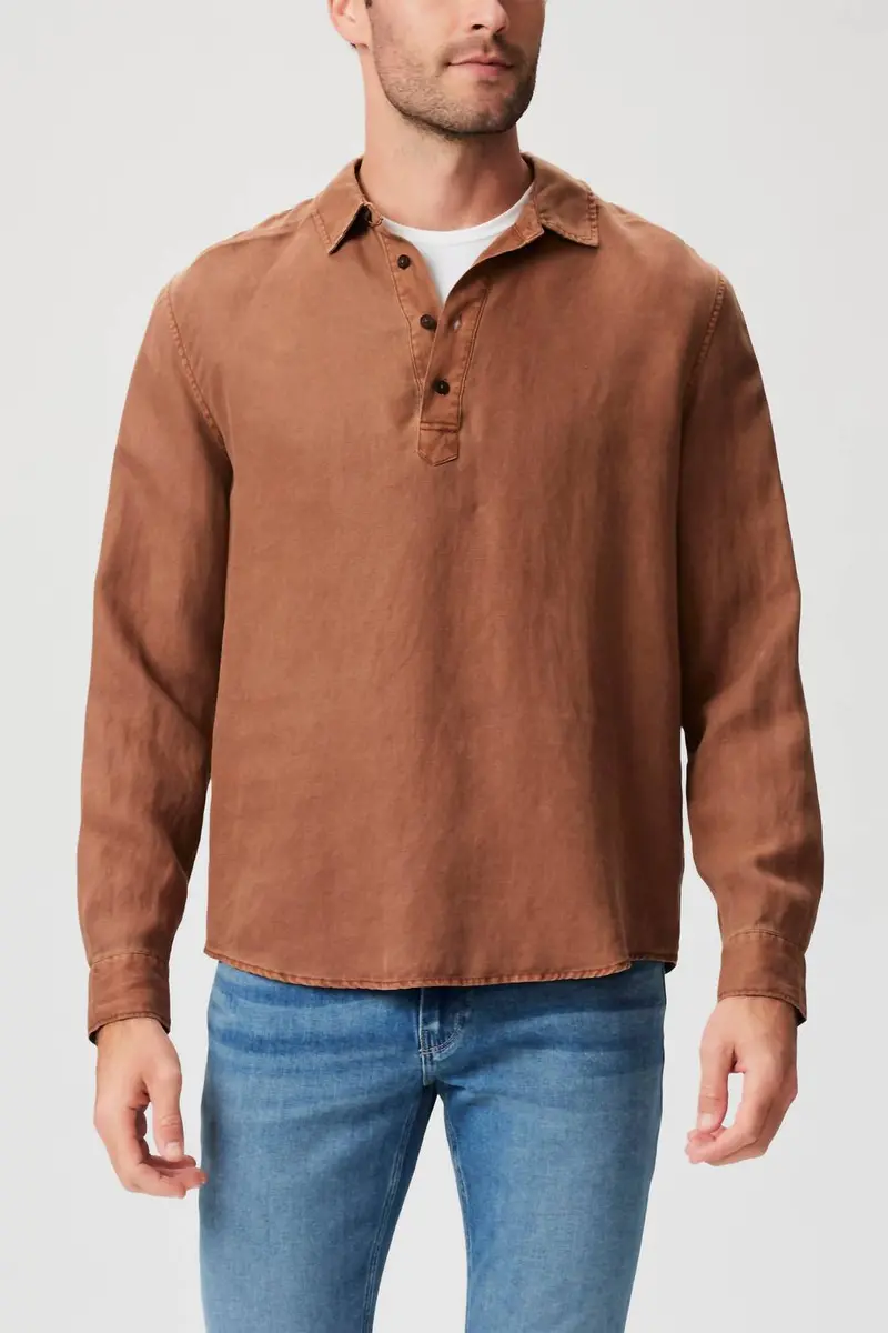 Arney Popover Linen Blend Shirt In Vintage Italian Coffee 1