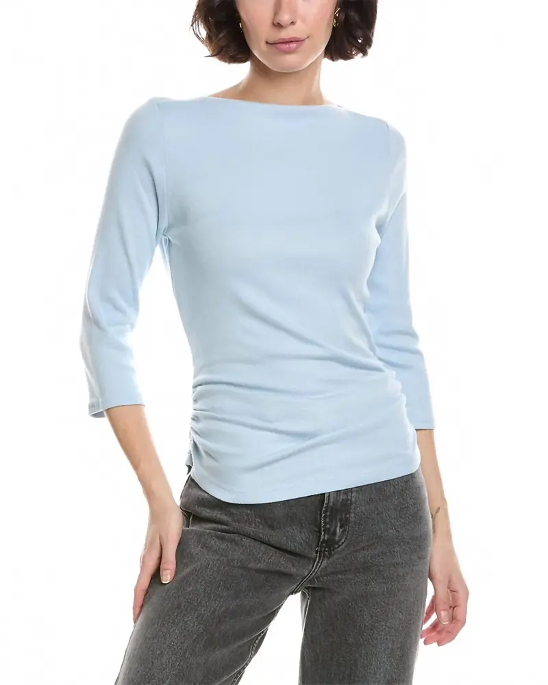 Asha Quarter Sleeve Straight Neck Top In Ocean 1