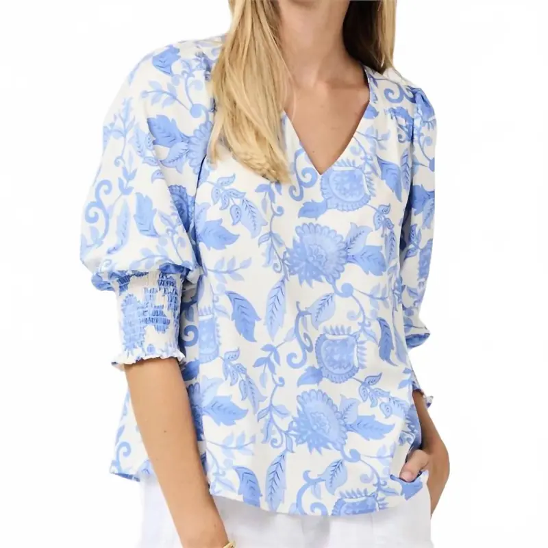 Ashlyn Porcelain Vines Top In Blue 1