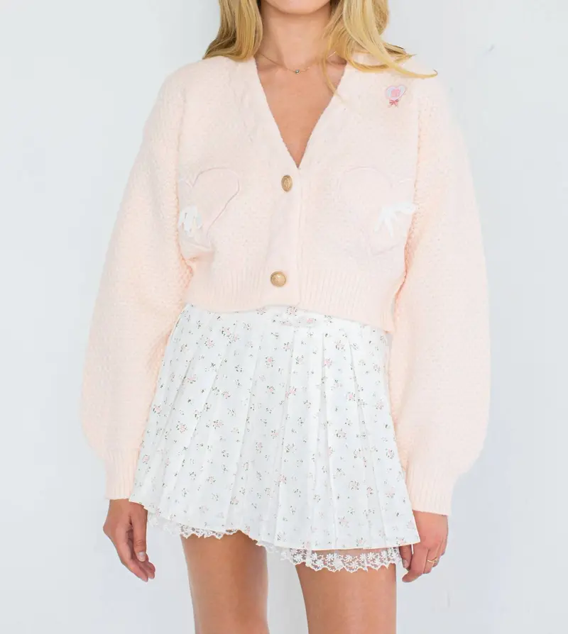 Aspen Long Sleeve V-Neck Cardigan In Pink 1