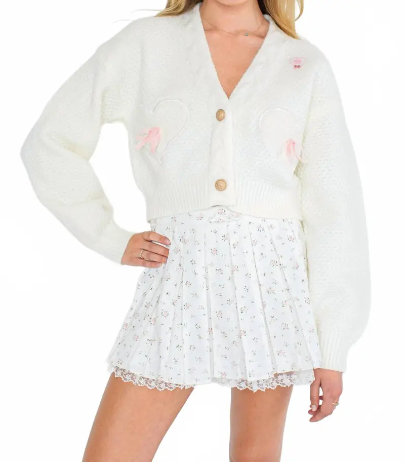 Aspen Long Sleeve V-Neck Cardigan In White 1