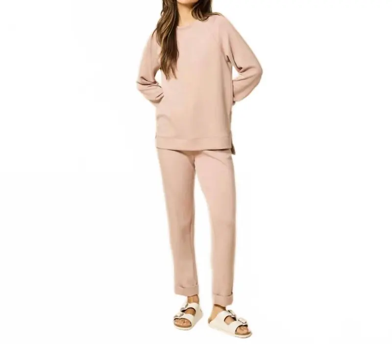 Athleisure Dreamtech Crew Tunic And Flood Pant Set In Coco 1