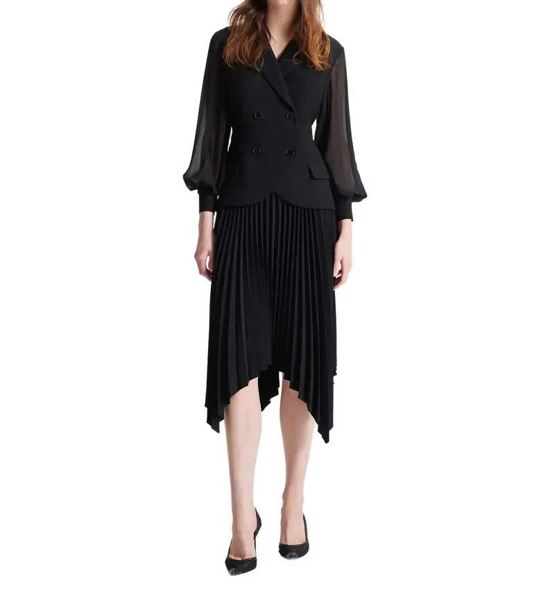 Atlas Pleated Dress In Black 1